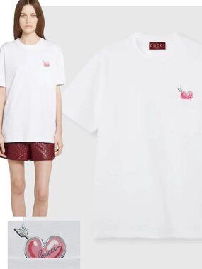 GUCCI T-SHIRT WHITE COTTON INJI SEO ARTWORK SHORT SLEEVE TOP